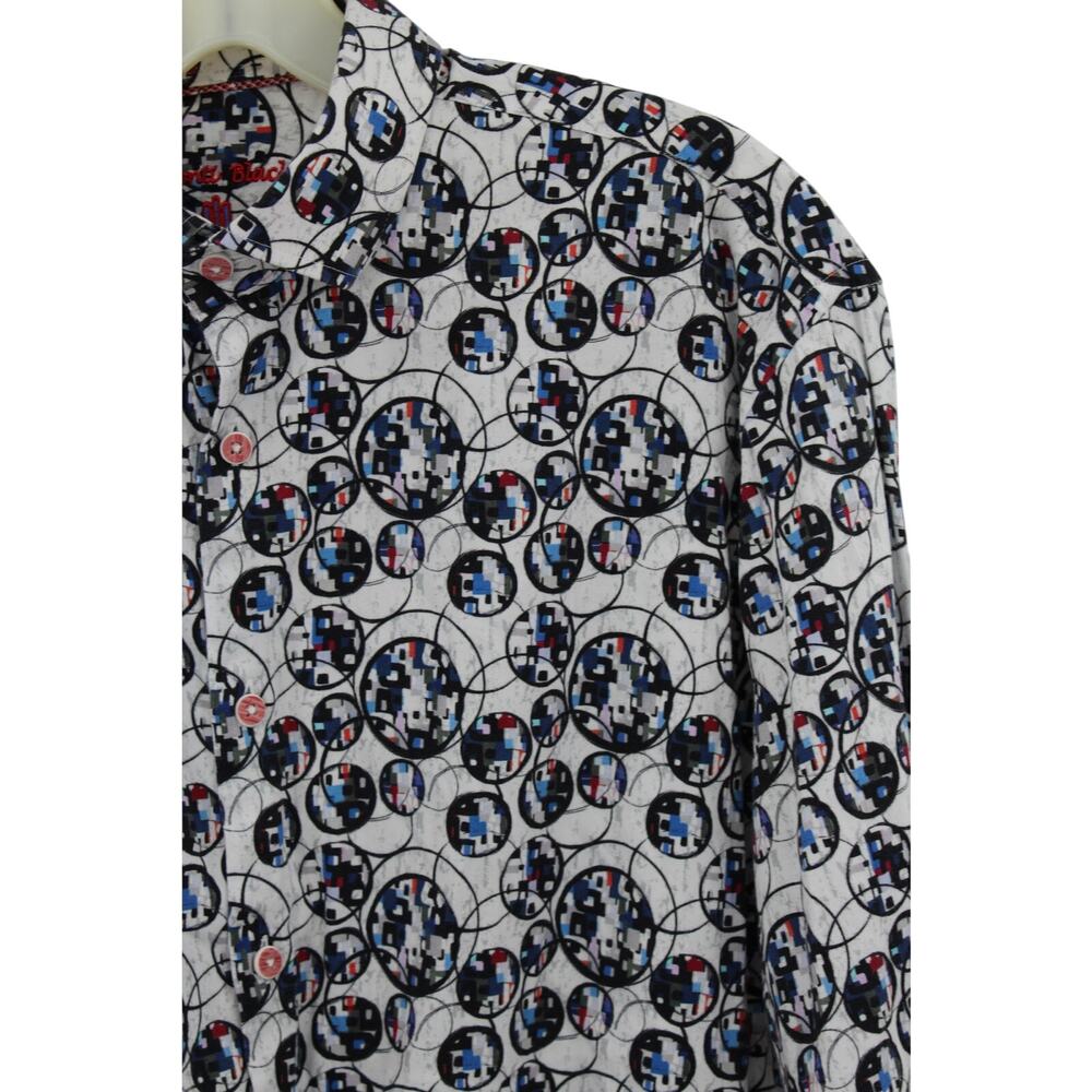LUCHIANO VISCONTI Mens Large WHITE BLACK MULTI CIRCLES Cotton Shirt